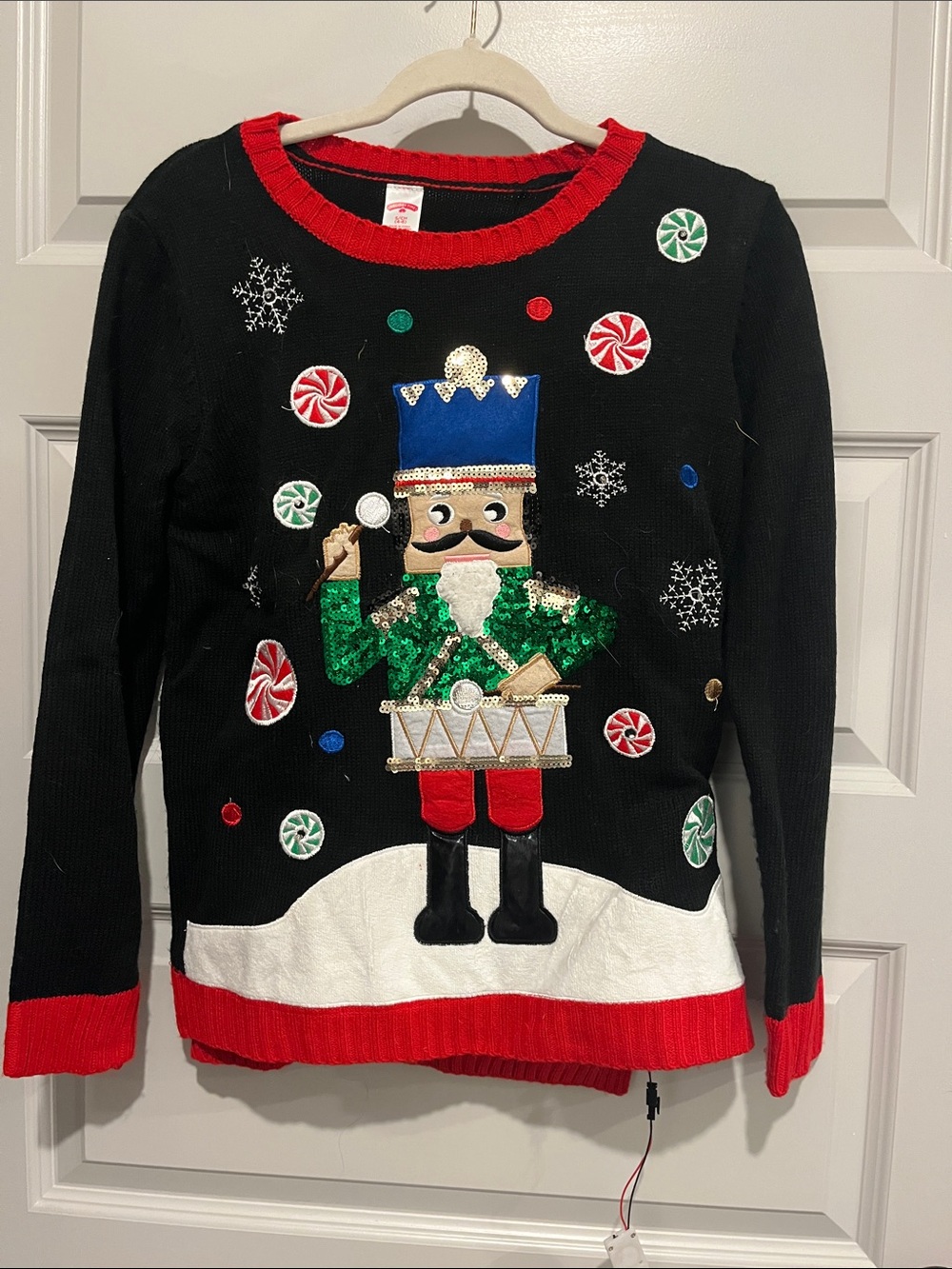 Black Nutcracker Holiday Sweater with Red Trim S